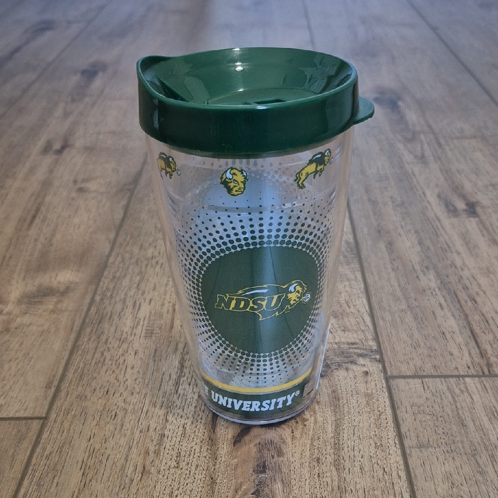 NDSU University Tumbler. NWT. 16 ounces. Design is of Thundar- Bison Mascot